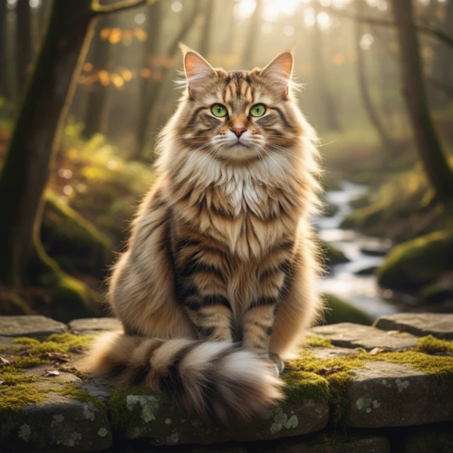 Beautiful Siberian cat with thick triple coat
